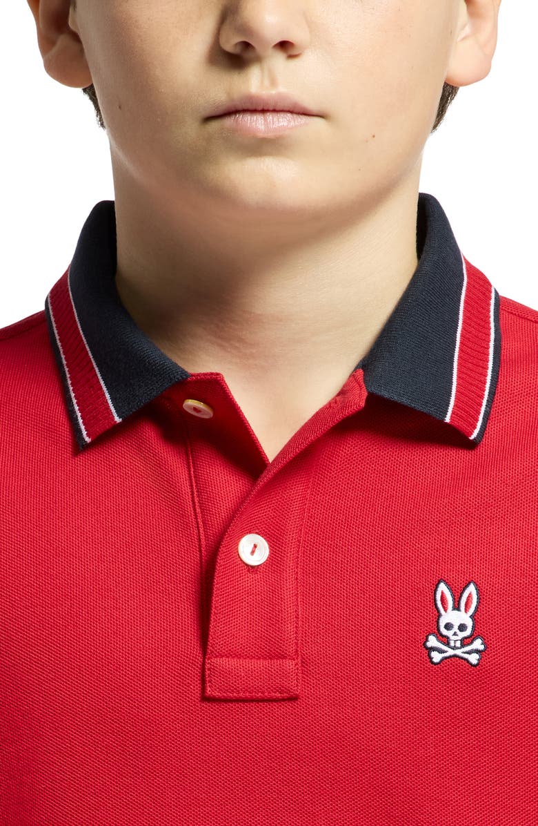 Psycho Bunny Kids' McCoy Piqué Polo, Alternate, color, Brilliant Red 2
