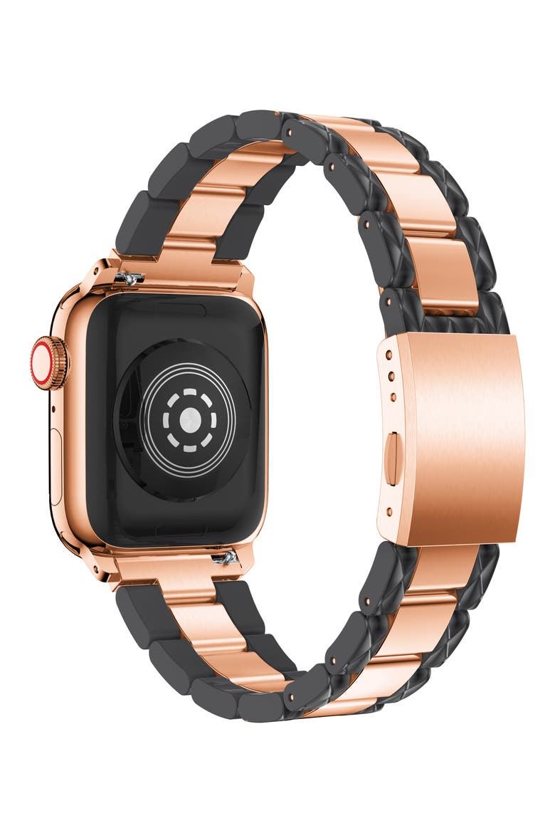 Two-Tone Stainless Steel & Enamel 20mm Apple Watch® Bracelet Watchband, Alternate, color, BLACK/ ROSE GOLD
