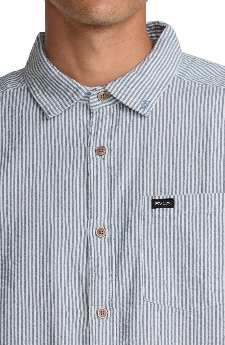 RVCA That'll Do Seersucker Short Sleeve Button-Up Shirt, Alternate, color, Vintage Navy