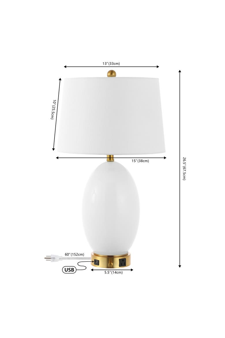 Reese 26.5" 1-Outlet Contemporary Style Iron/Glass LED Table Lamp with USB Charging Port, Alternate, color, White/Brass Gold