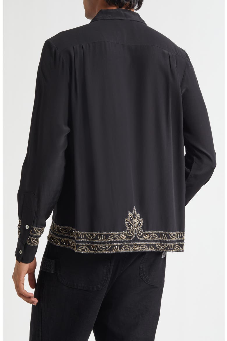 Beaded Epoque Silk Button-Up Shirt, Alternate, color, BLACK