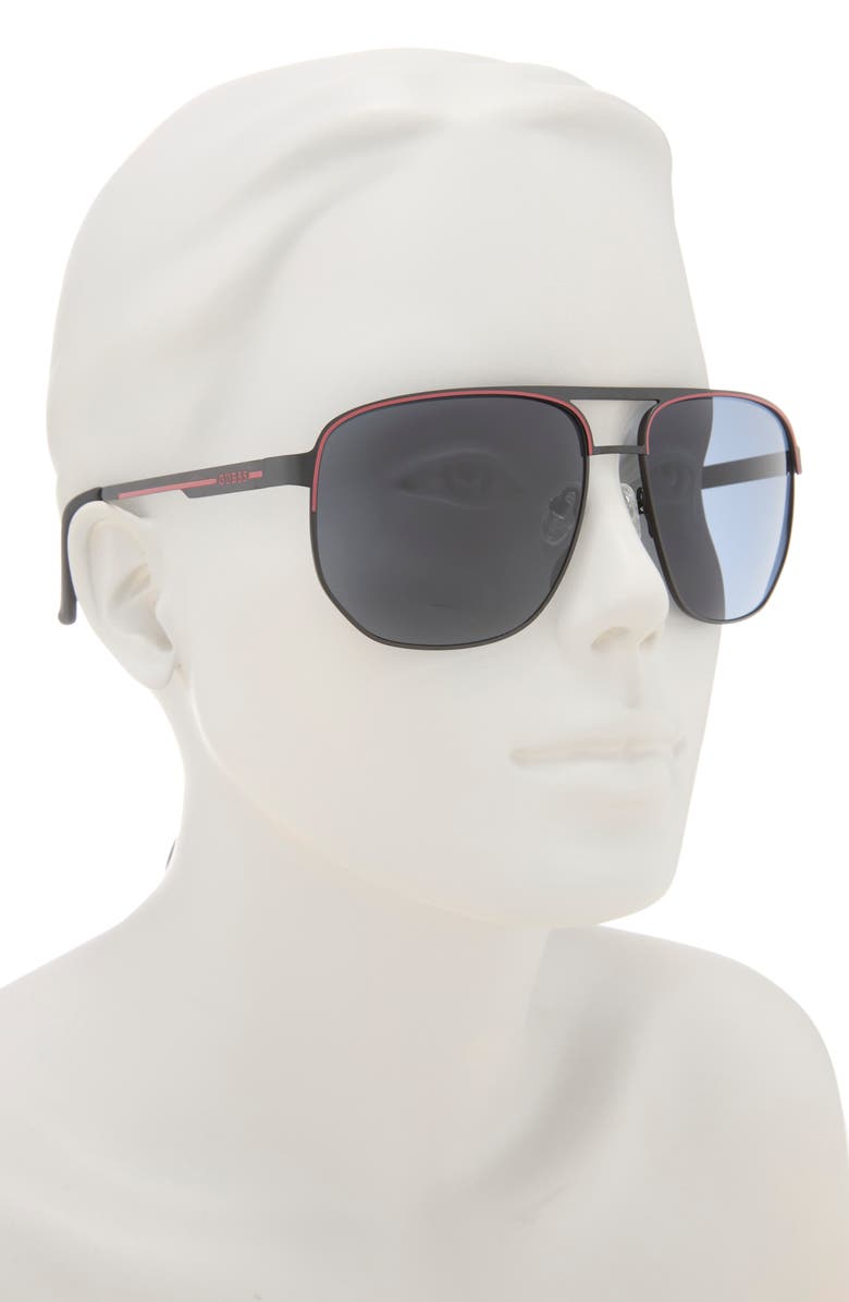 GUESS 61mm Navigator Sunglasses, Alternate, color, Matte Black / Smoke
