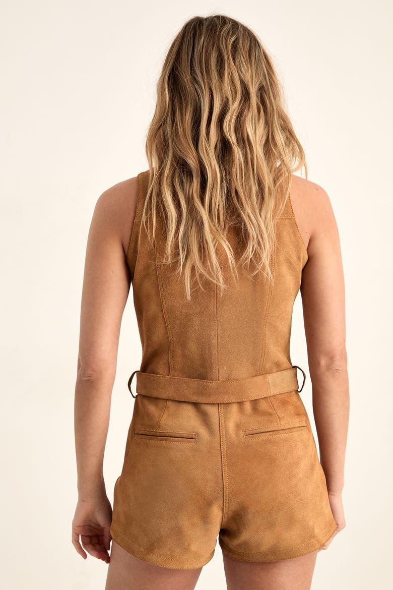 Real Suede Western Belted Playsuit, Alternate, color, Tan