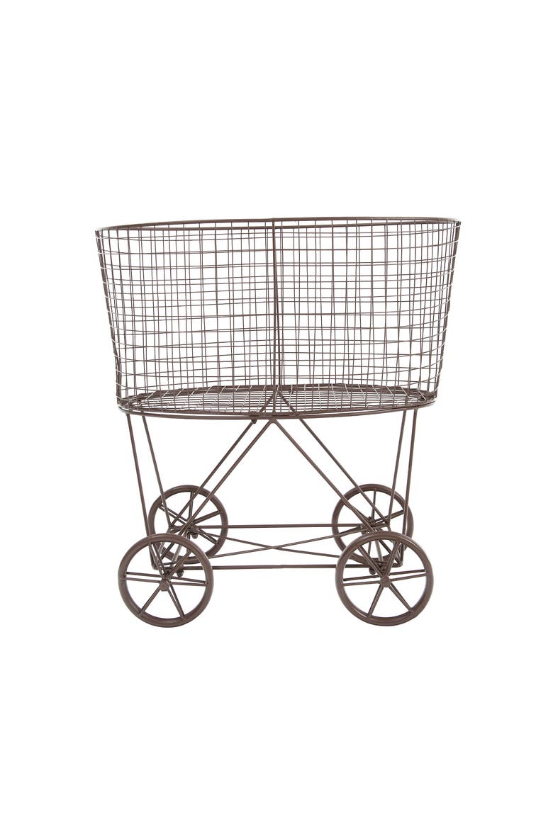 Rolling Laundry Cart with Rack, Main, color, Brown