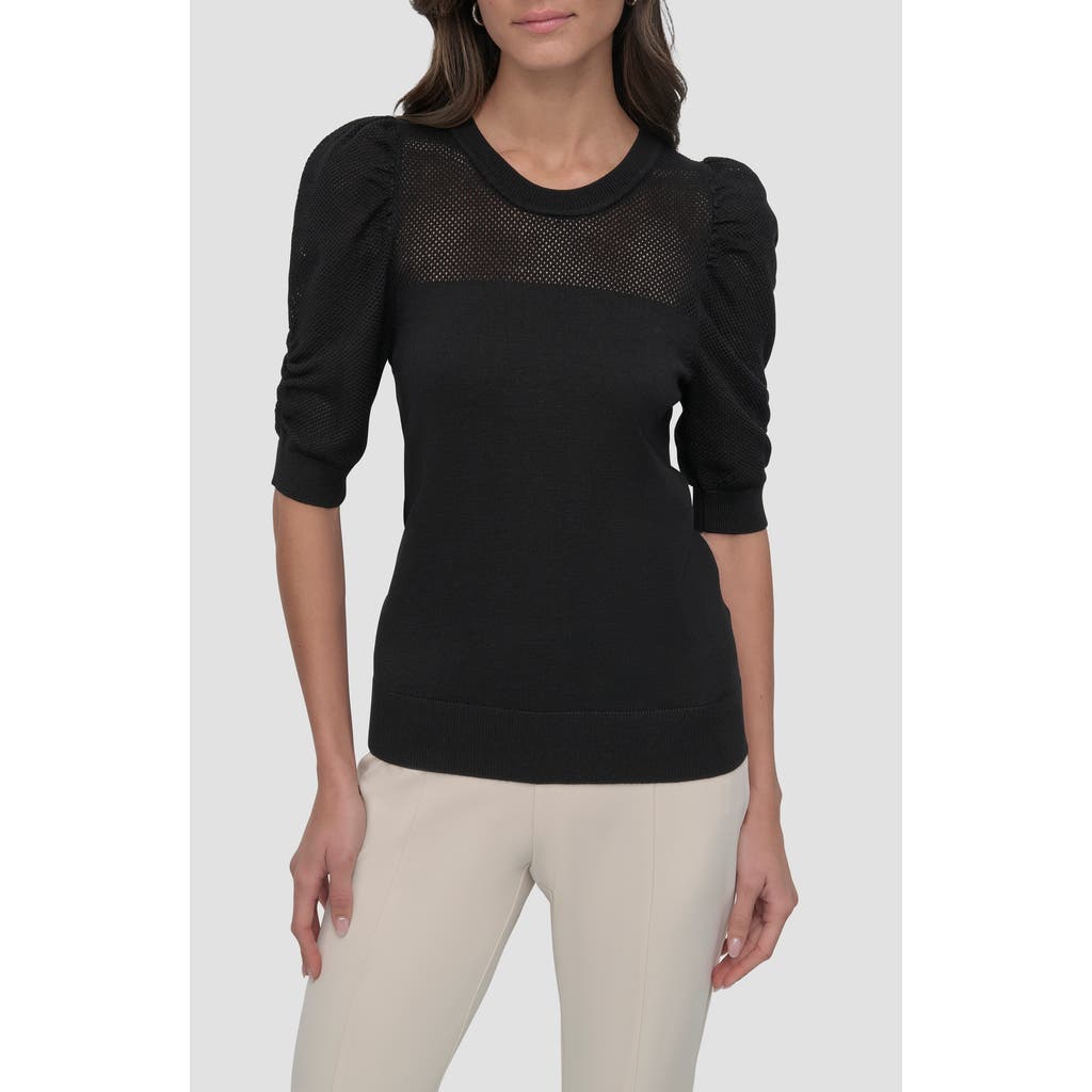 Shop Dkny Puff Sleeve Sweater In Black