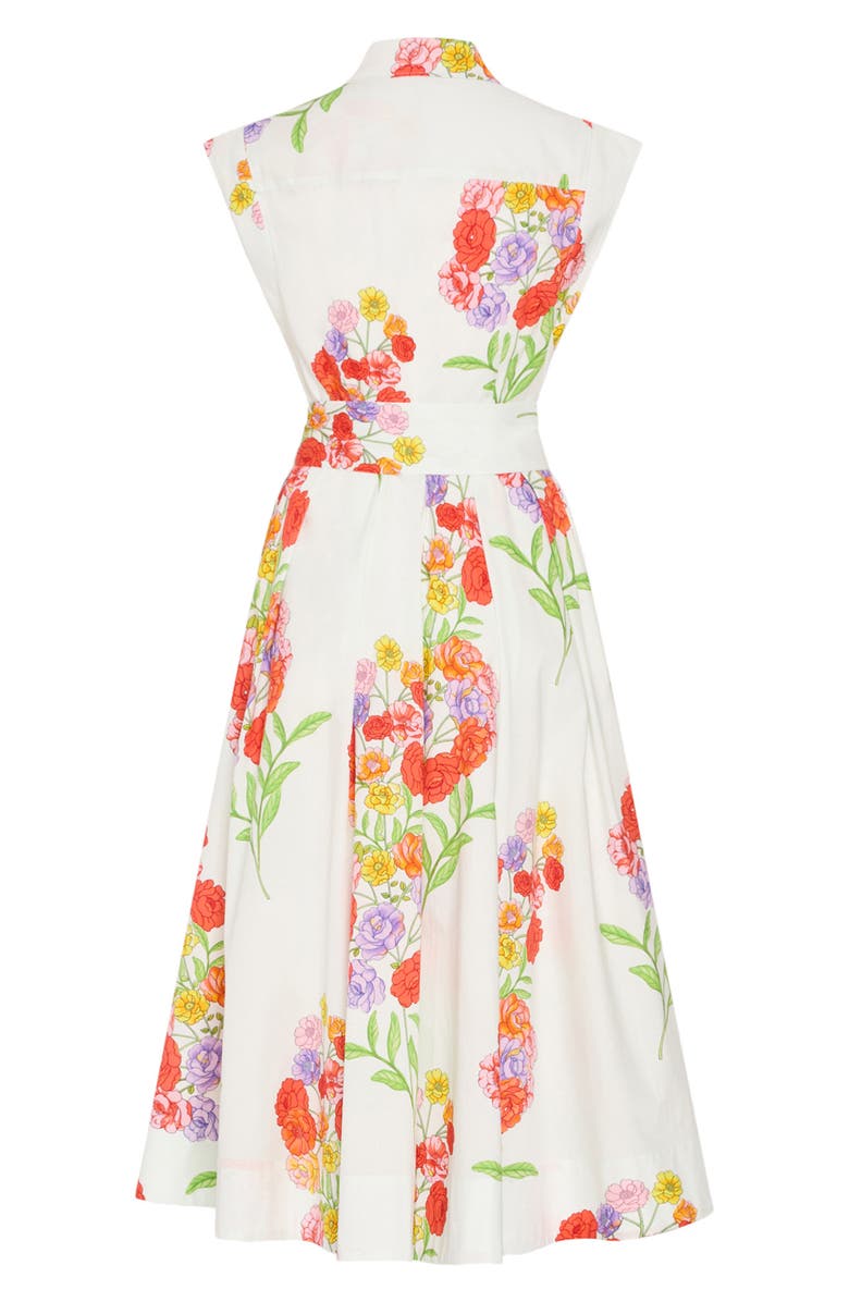 Milly Jules Paris Bouquet Belted Midi Dress, Alternate, color, White Multi