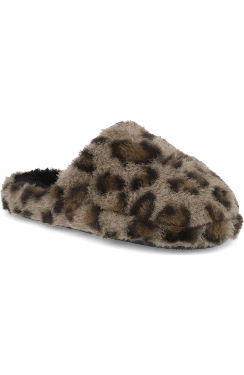 MIA Sled Faux Fur Slipper, Main, color, Cow Print