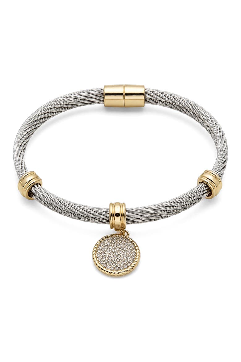 Cubic Zirconia Disc Cable Bangle, Main, color, TWO TONE
