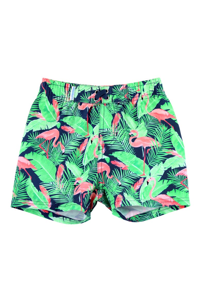Kids' Flamingo Print Swim Trunks, Main, color, FLAMINGO FRENZY