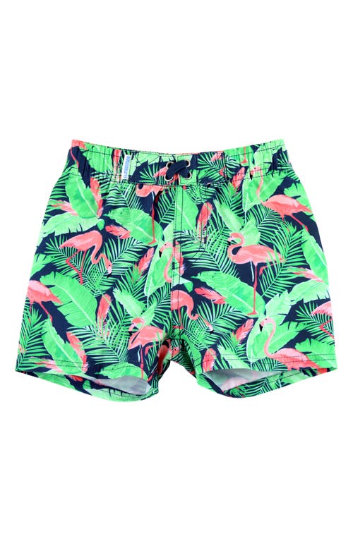 RuggedButts Kids' Flamingo Print Swim Trunks in Flamingo Frenzy 