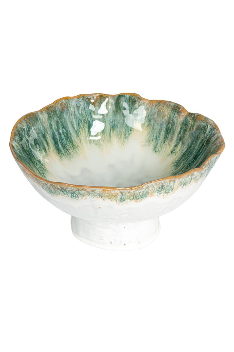 Large Stoneware Footed Bowl with Speckled Glaze, Green and Brown, Main, color, Blue