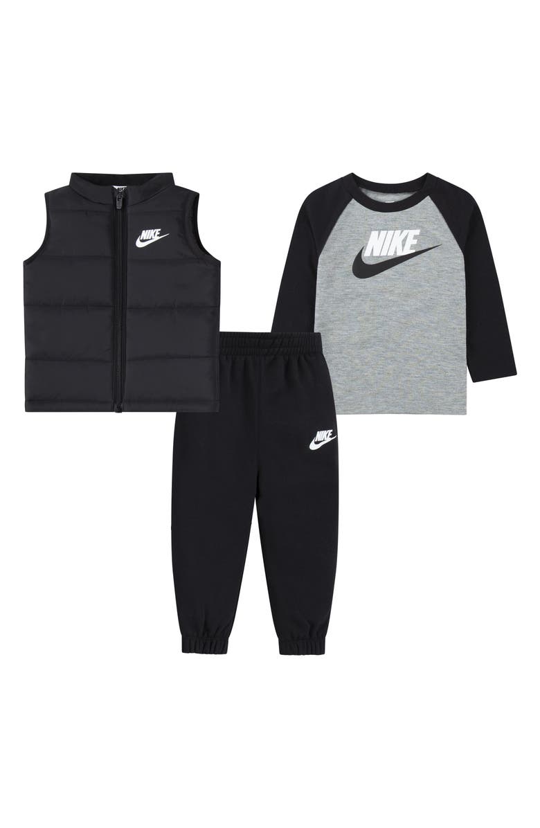 Nike Colorblock Puffer Vest, Logo T-Shirt & Fleece Joggers Set, Main, color, 