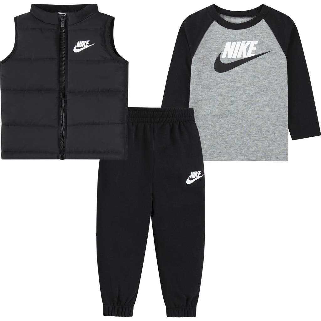 Nike Colorblock Puffer Vest, Logo T-shirt & Fleece Joggers Set In Multi