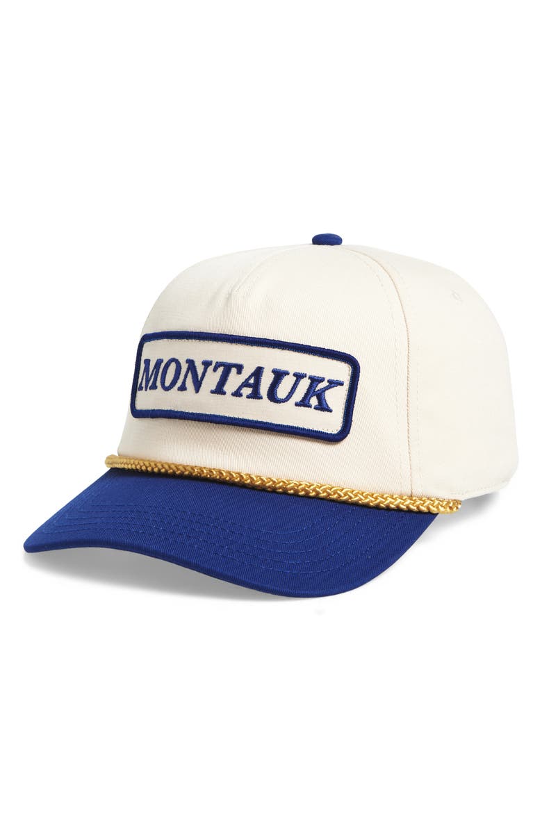 American Needle Montauk Roscoe Twill Adjustable Snapback Hat, Main, color, Ivory/ Royal