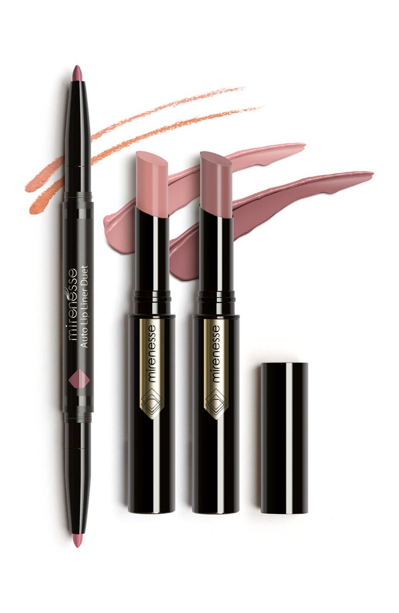 MIRENESSE Hot French Kiss 3-Piece Glossy Sheer Nude Lips & Liner Set, Main, color, 