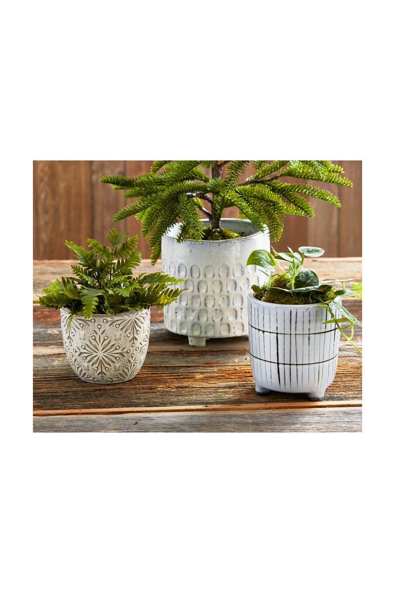 Imprint Leaf Terracotta Planter with Feet Decorative Use, Alternate, color, White