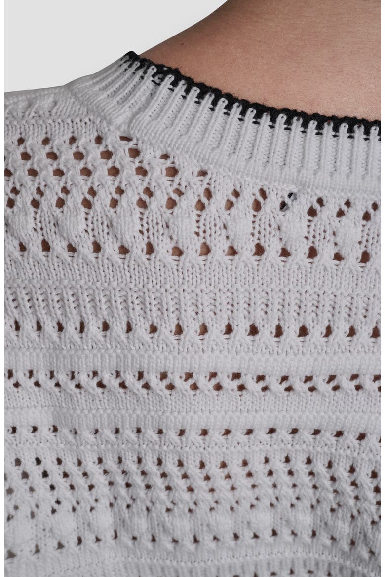 Cotton Pointelle Sweater, Alternate, color, WHITE/ BLACK