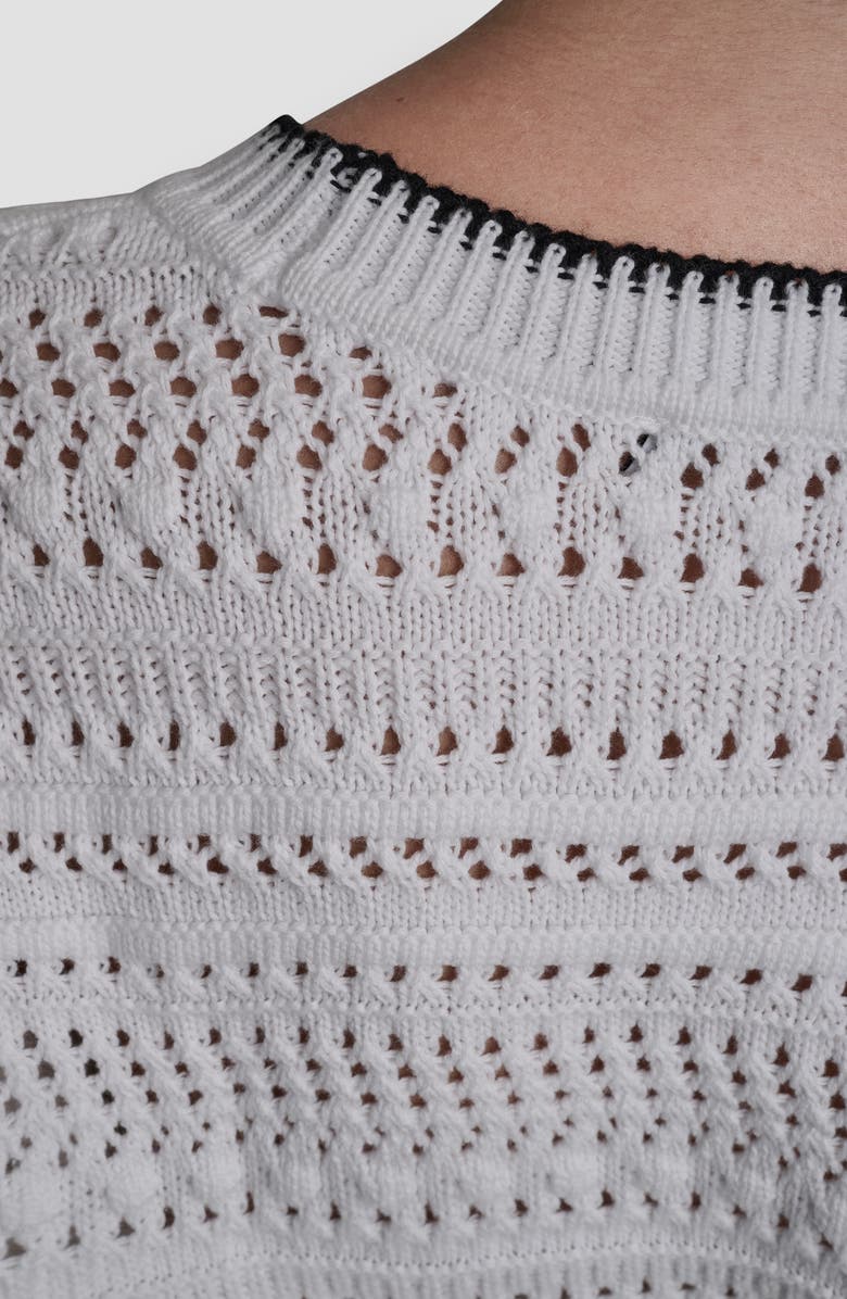 DKNY Jeans Cotton Pointelle Sweater, Alternate, color, White/ Black