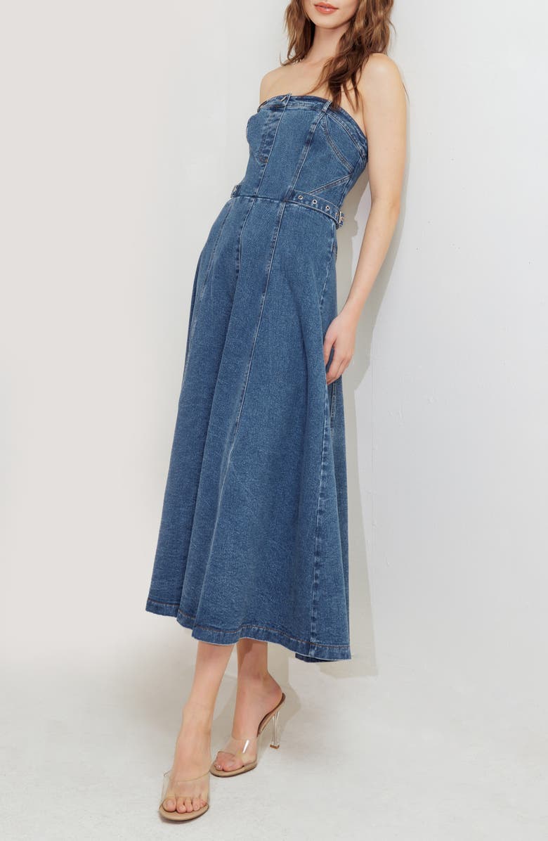 FREEMARKET Strapless Denim Maxi Dress, Alternate, color, Indigo Denim