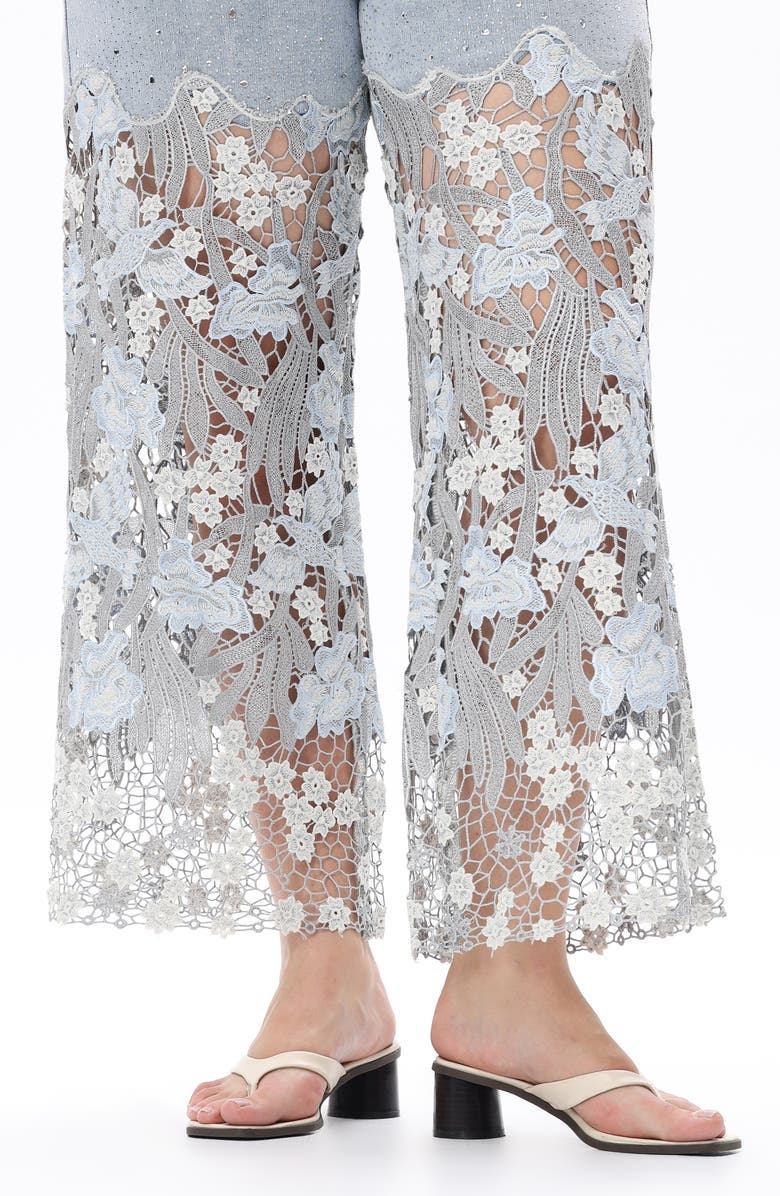 Bayeas Crystal Embellished Lace Wide Leg Jeans, Alternate, color, Lesley Blue