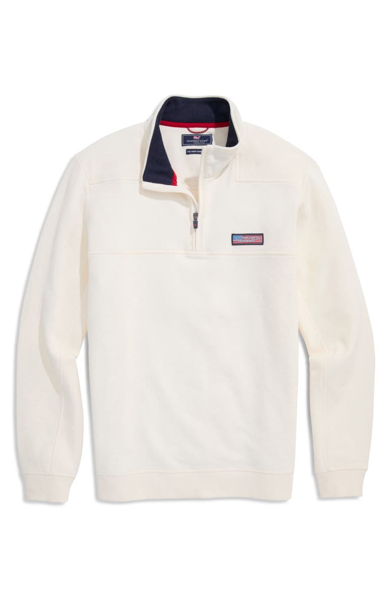 vineyard vines American Flag Logo Patch Cotton Quarter Zip Pullover, Main, color, Marshmallow
