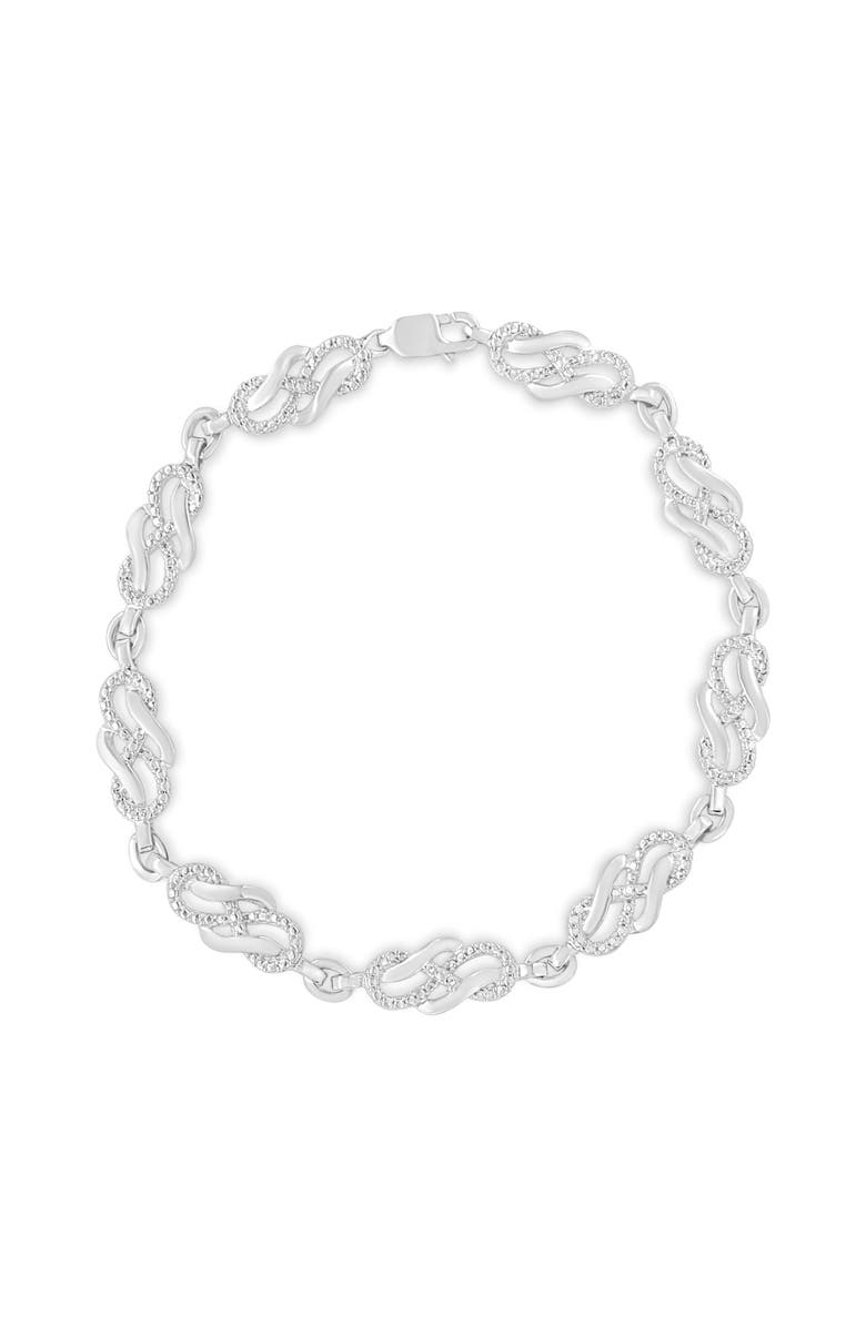 Haus of Brilliance Silver Prong Set Diamond Accent Infinity Weave Link Bracelet, Alternate, color, White