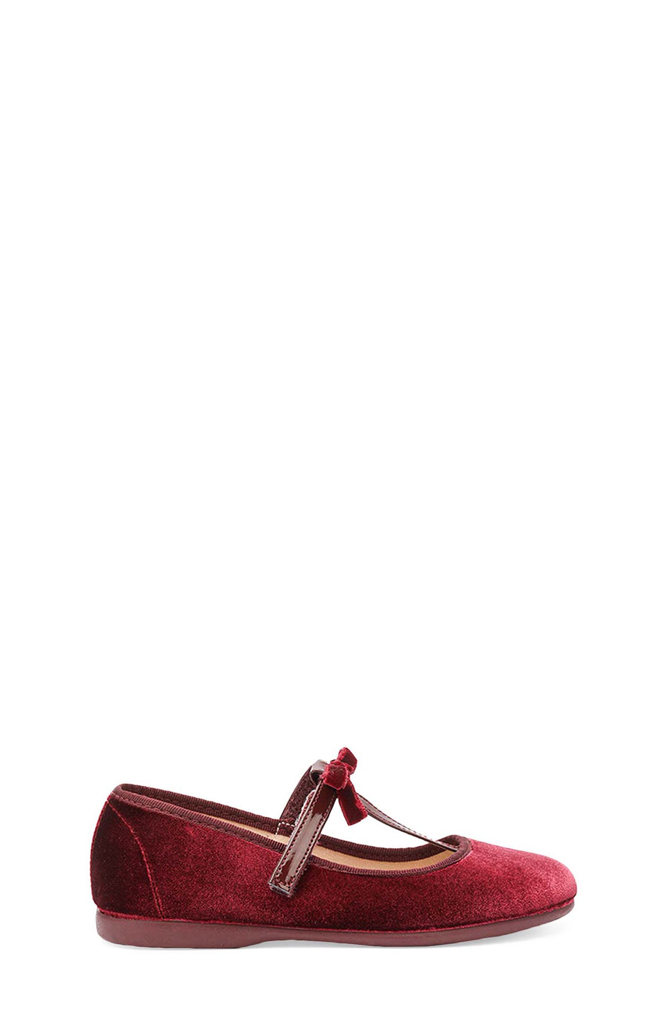CHILDRENCHIC Kids' Velvet T-Strap Dress Shoe, Alternate, color, Burgundy