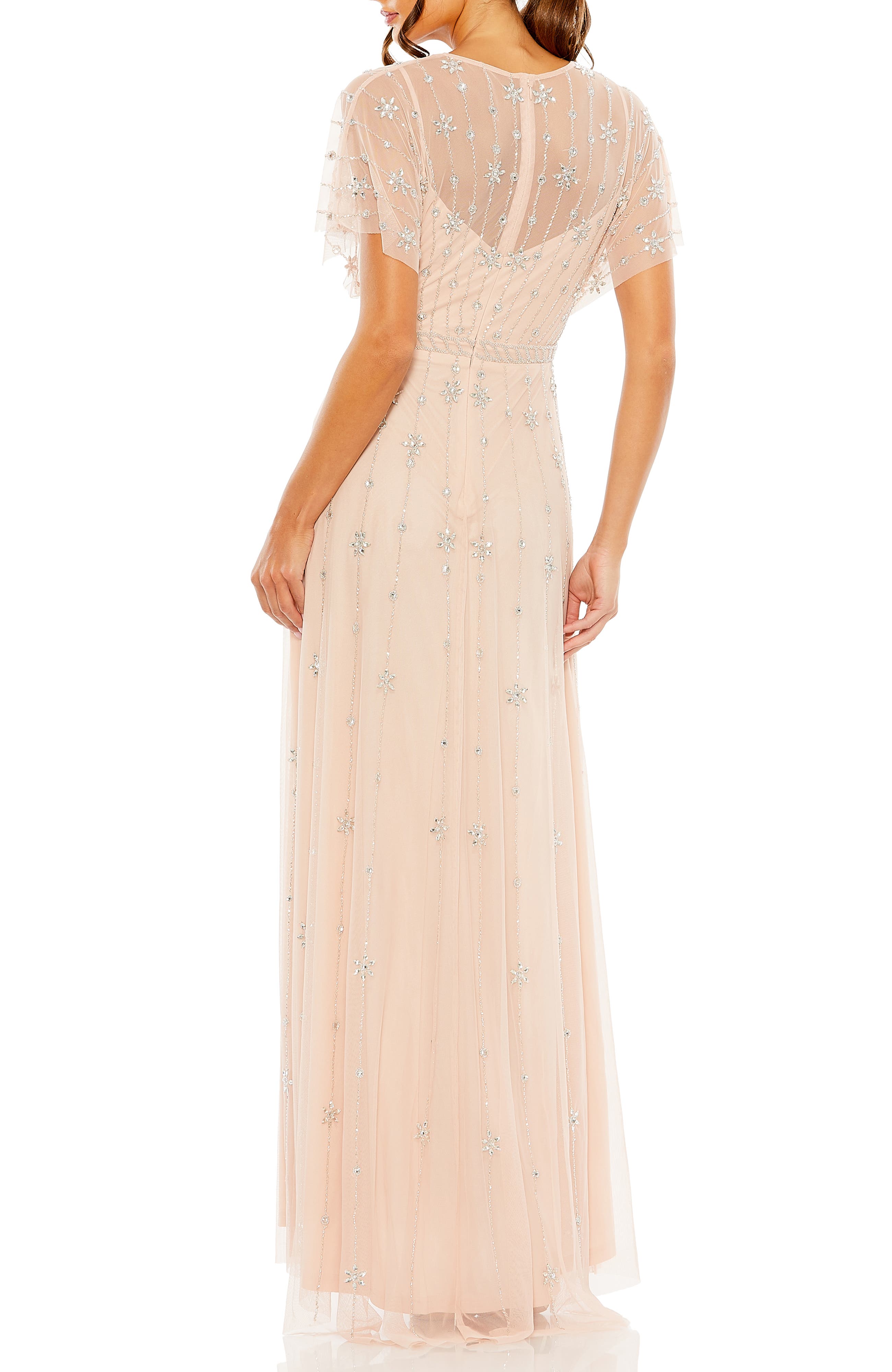 V Neck Embellished Flutter Sleeve A Line Gown - image 4