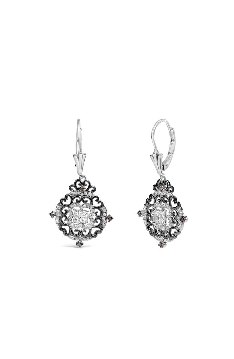 Haus of Brilliance Black Rhodium and Silver 3/4 Cttw Diamond Medallion Drop Earrings, Alternate, color, White