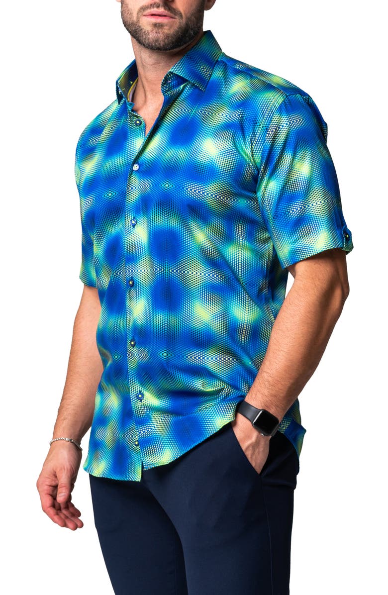 Maceoo Galileo Fuzzy Regular Fit Short Sleeve Button-Up Shirt, Alternate, color, Blue