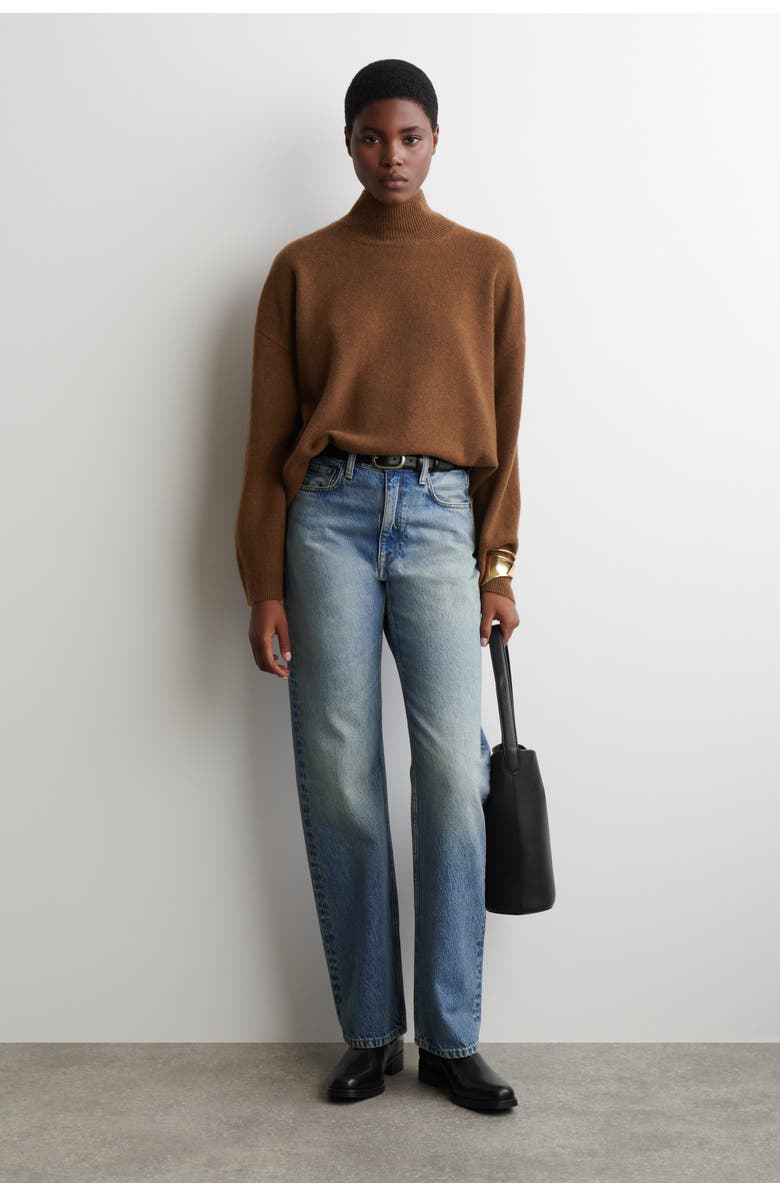 COS Cashmere Mock-Neck Sweater, Alternate, color, Brown Mélange