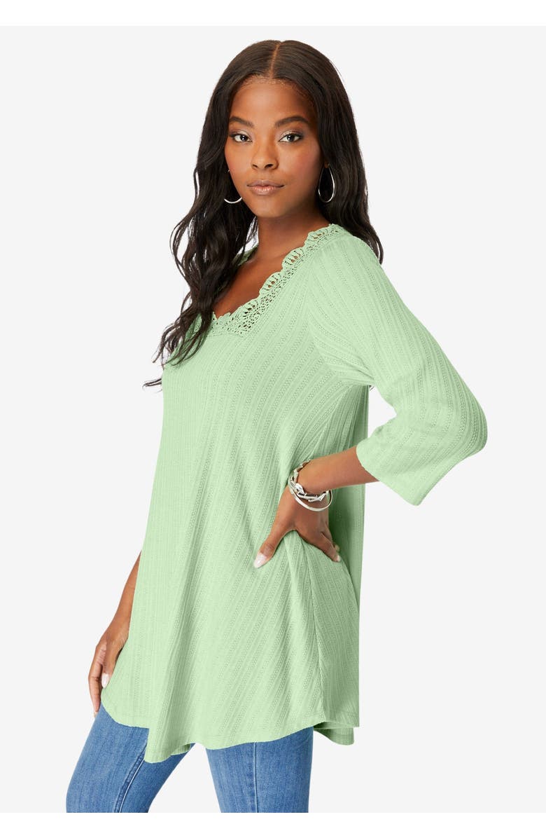 Roaman's Squareneck Pointelle Top, Alternate, color, Black