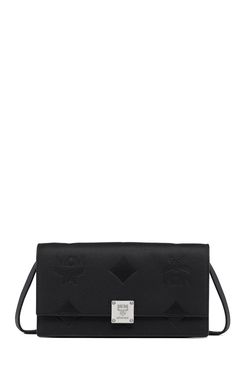 Large Aren Chain Wallet in Embossed Monogram Leather, Main, color, Black