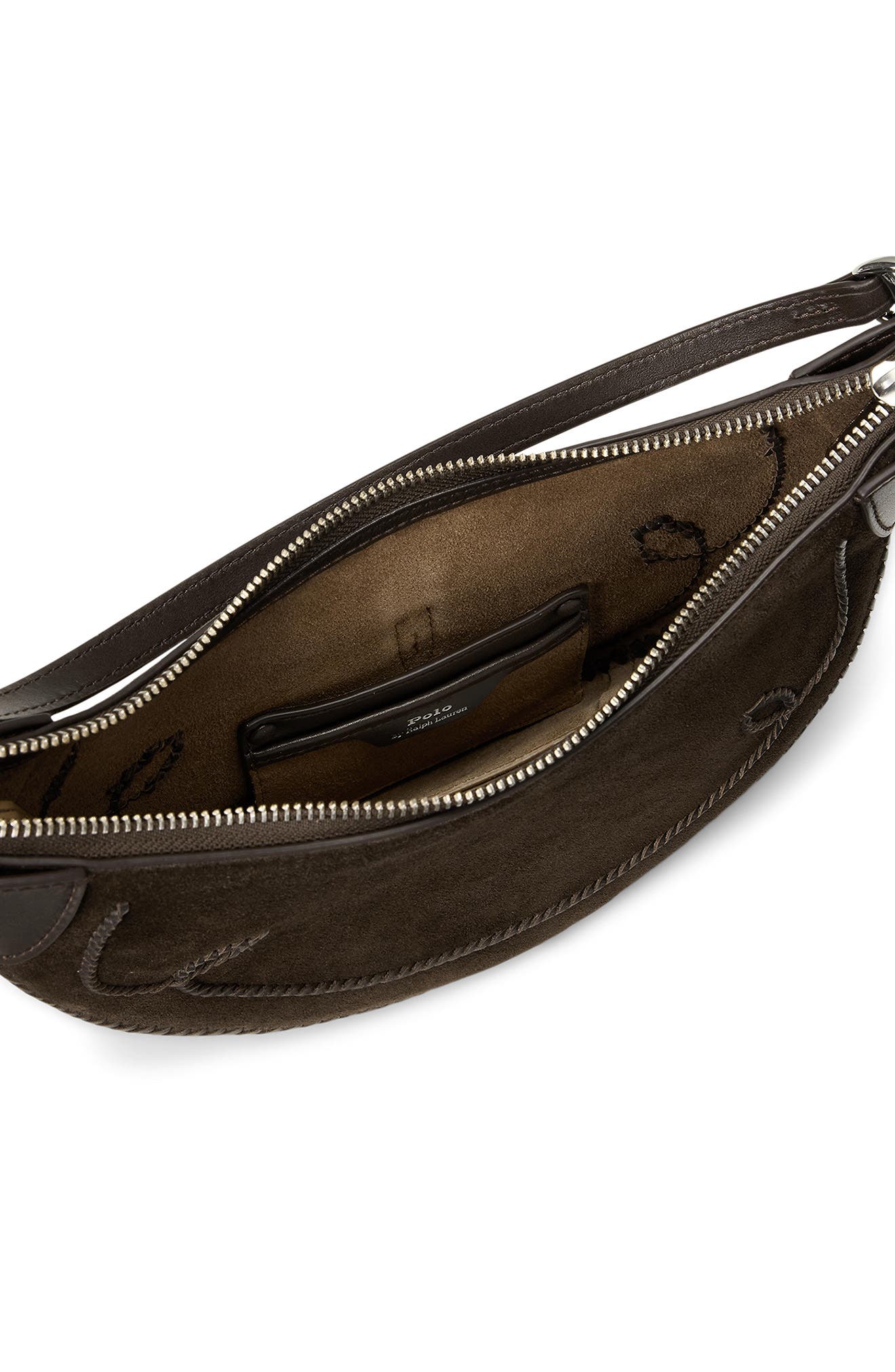 Mini Polo ID Whipstitch Suede & Leather Shoulder Bag, Alternate, color, CHOCOLATE/TOBACCO