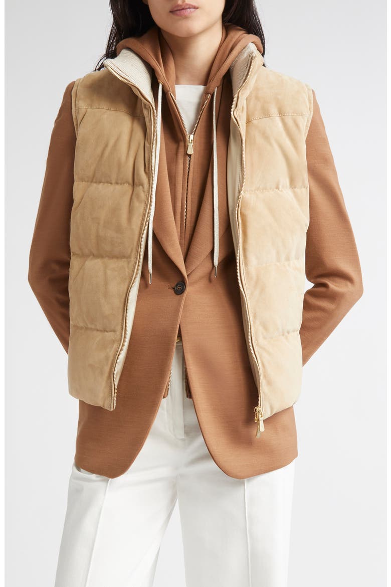 Suede Down Vest, Main, color, 02 SAND