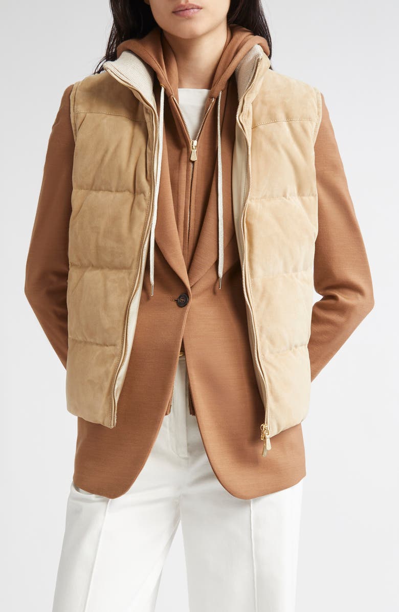 Eleventy Suede Down Vest, Main, color, 02 Sand