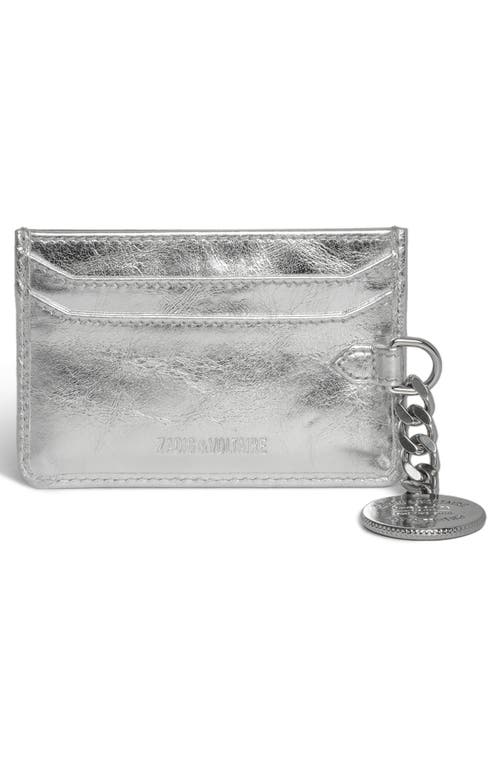 Zadig & Voltaire Sunny Pass Metallic Leather Card Case In Silver