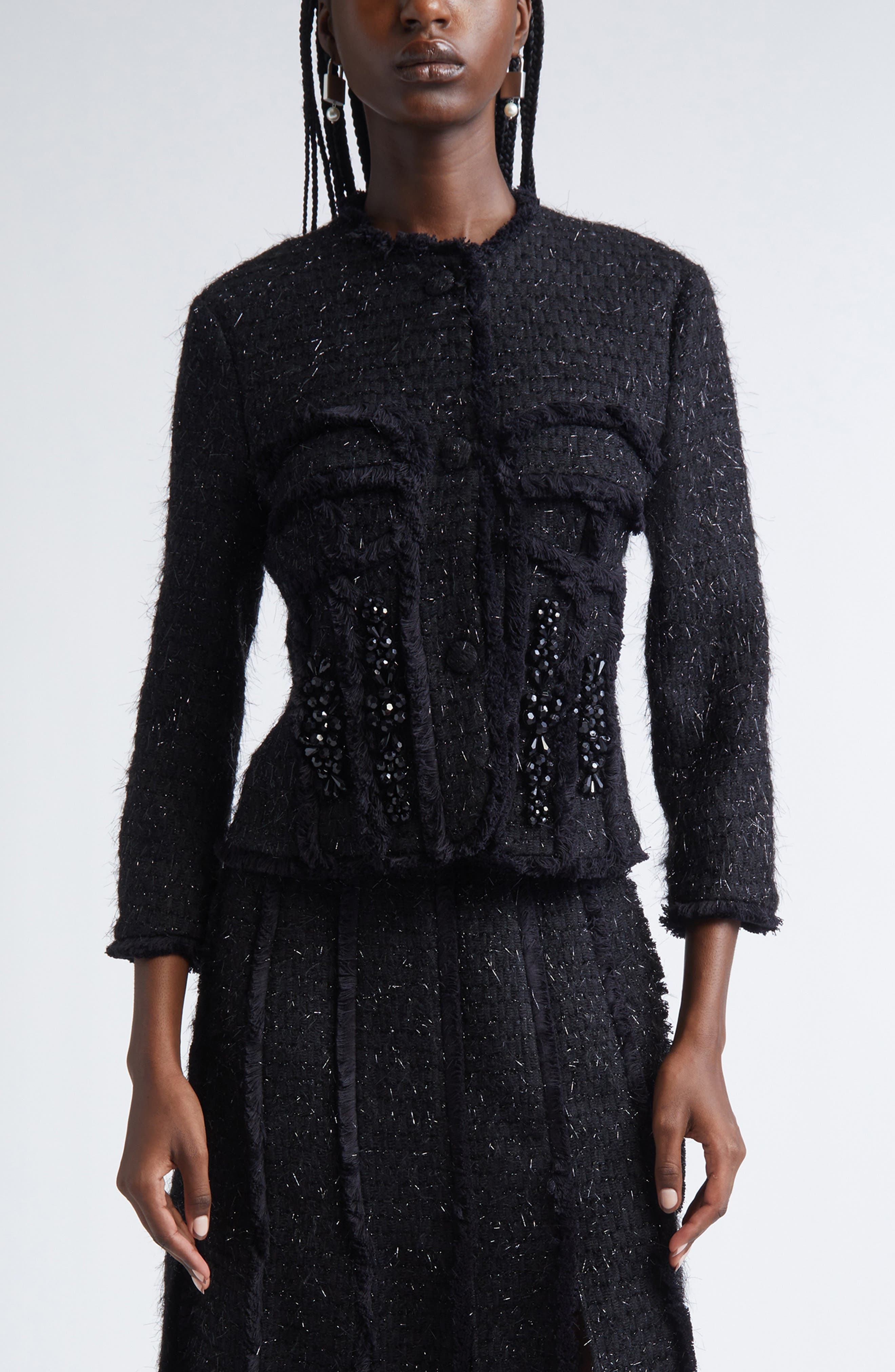 Simone Rocha Frayed Sculpted Bust Jacket (Women) | Nordstrom