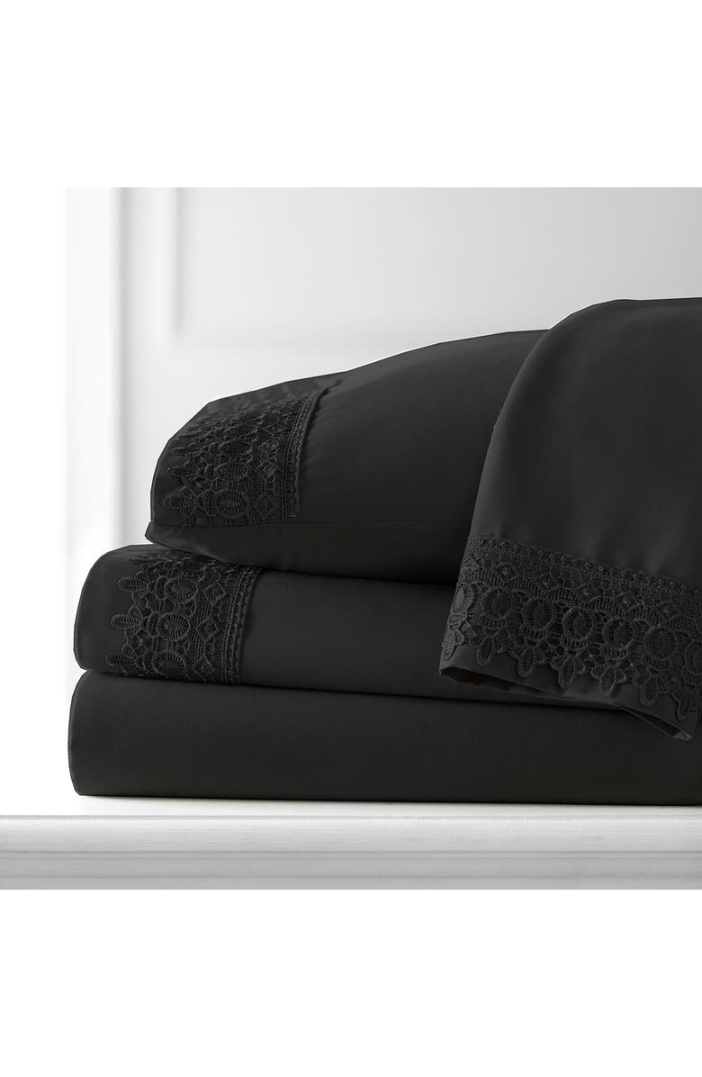 SOUTHSHORE FINE LINENS Premium Collection Vilano Lace Double Brushed Lace Extra Deep Pocket Sheet Set, Alternate, color, 