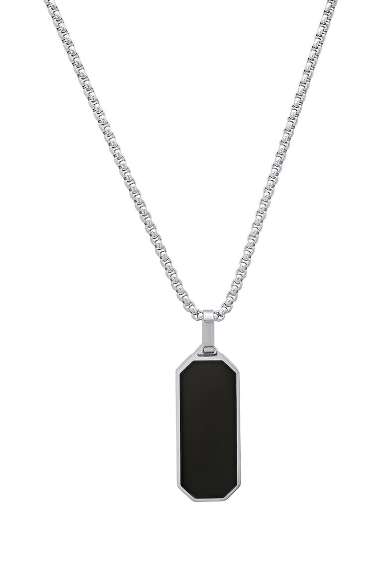Men's Simulated Onyx Dog Tag Pendant Necklace, Main, color, SILVER/ BLACK
