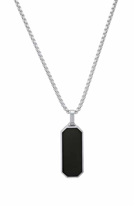 HMY JEWELRY Men's Simulated Onyx Dog Tag Pendant Necklace