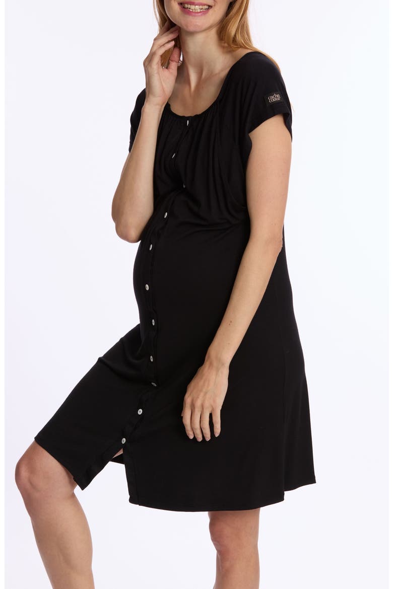 Louna Maternity and Nursing Nightdress, Alternate, color, BLACK