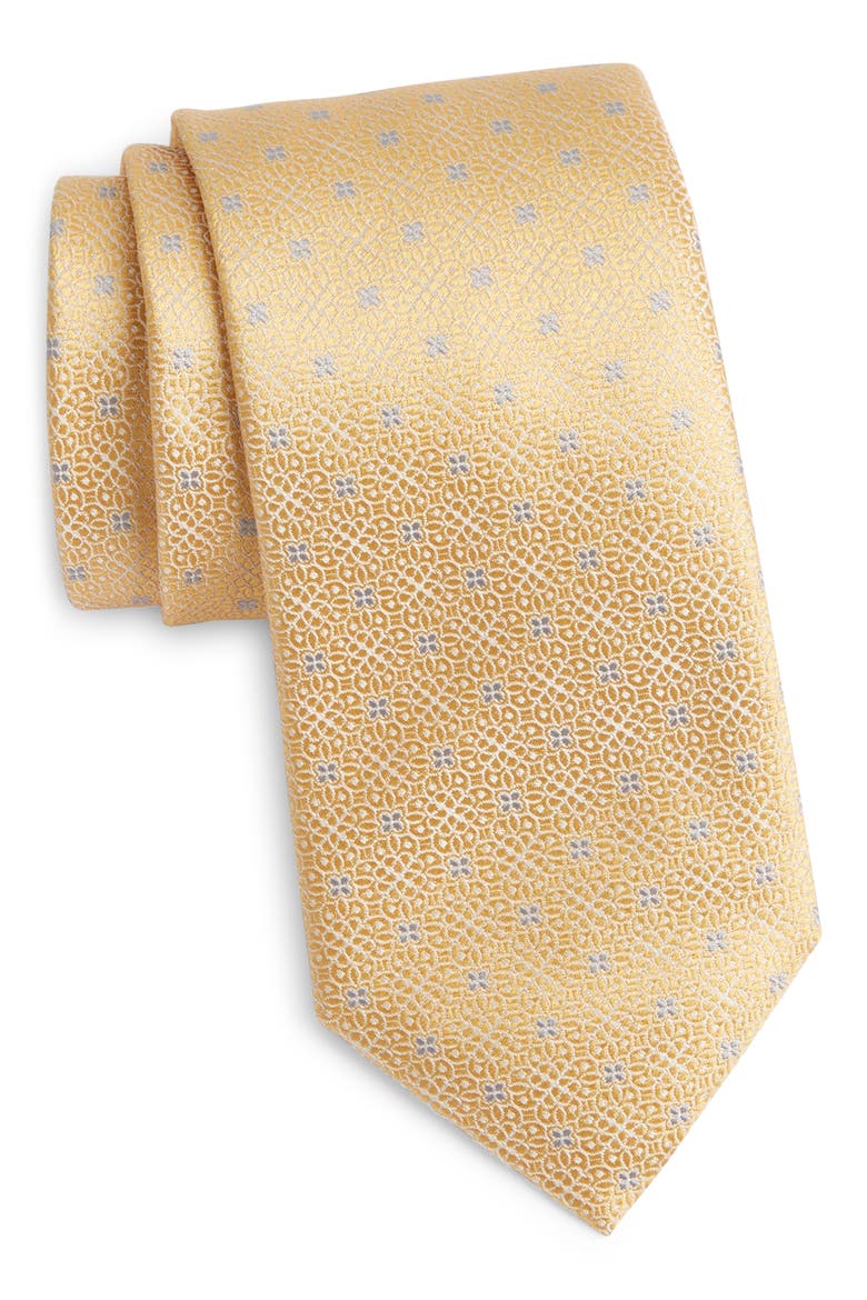 Floral Medallion Silk Tie, Main, color, YELLOW