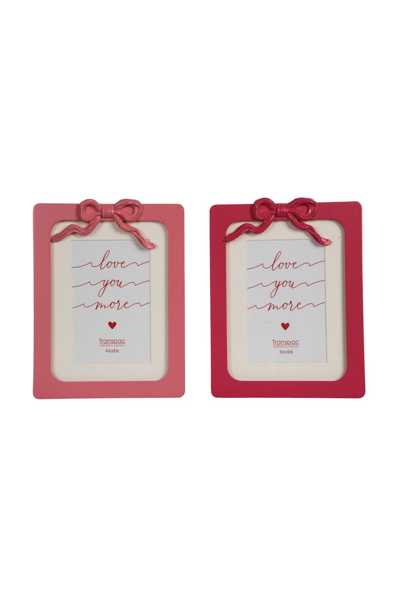 Wood and Resin Bow Frame Set of 2 Multicolored for Display and Entertaining, Main, color, Red