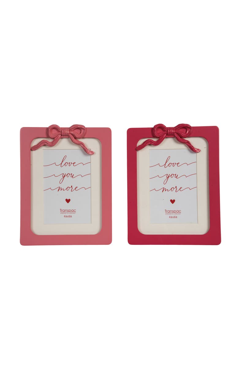 Transpac Wood and Resin Bow Frame Set of 2 Multicolored for Display and Entertaining, Main, color, Red