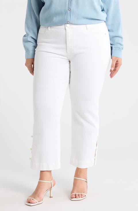 Kennedy Embellished Split Hem Ankle Straight Leg Jeans (Bright White) (Plus)
