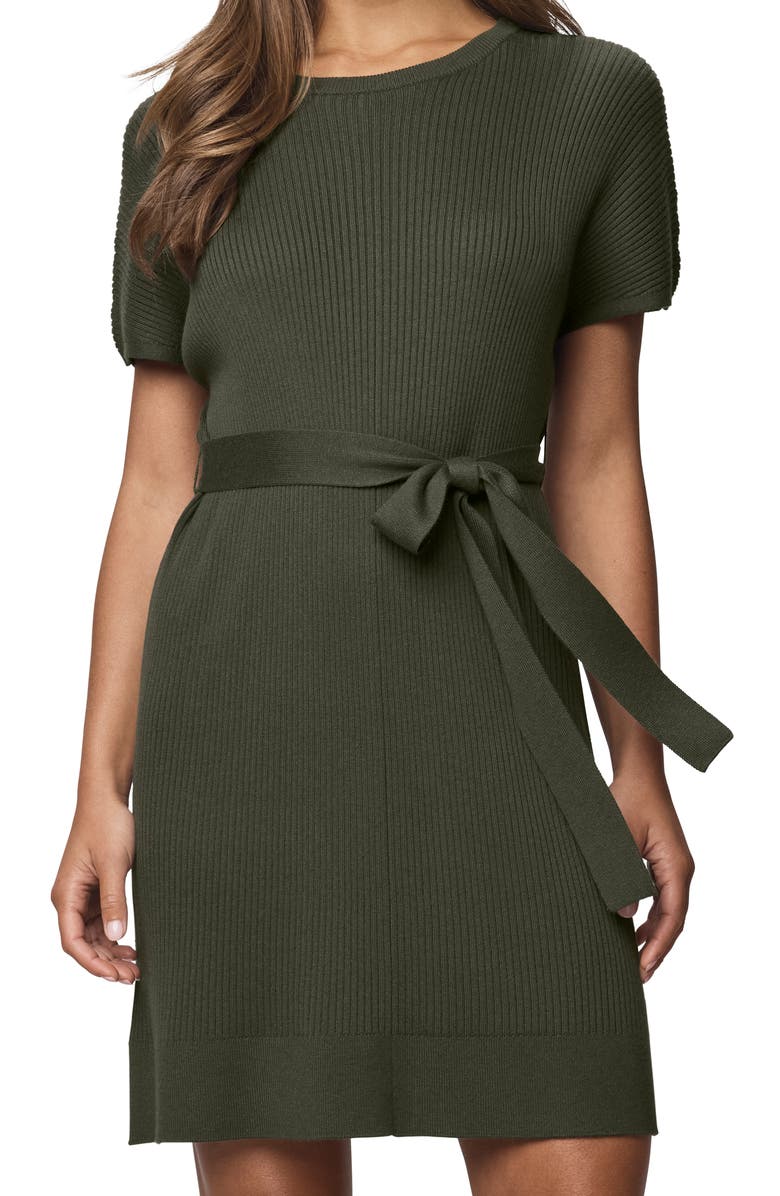 Splendid Georgie Tie Waist Rib Sweater Dress, Alternate, color, Green Spruce