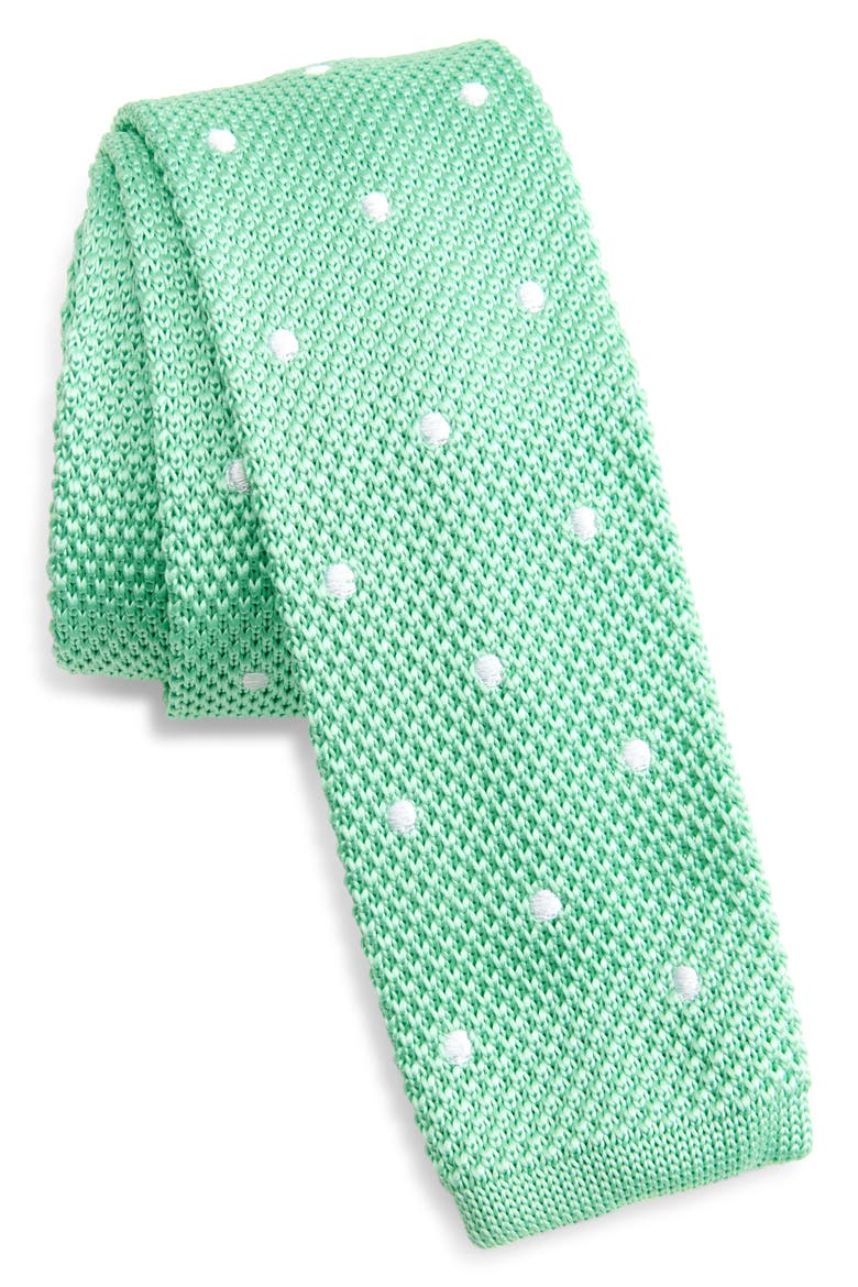 Seafoam Green Polka Dot Knit Silk Tie, Main, color, SEAFORM GREEN