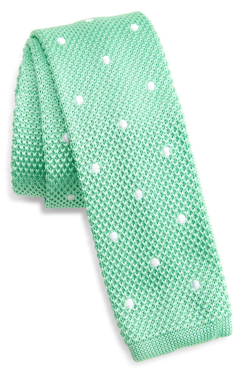 CLIFTON WILSON Seafoam Green Polka Dot Knit Silk Tie, Main, color, Seaform Green