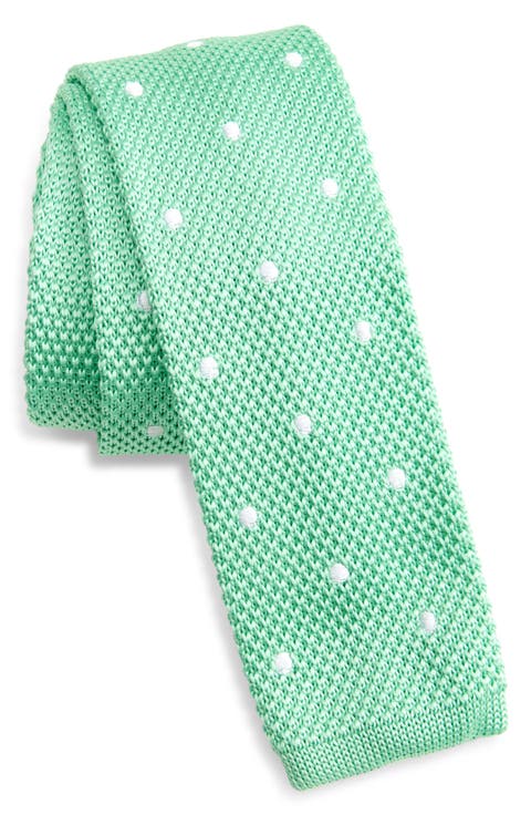 Seafoam Green Polka Dot Knit Silk Tie